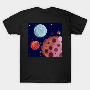 Mars, asteroid and stars T-Shirt